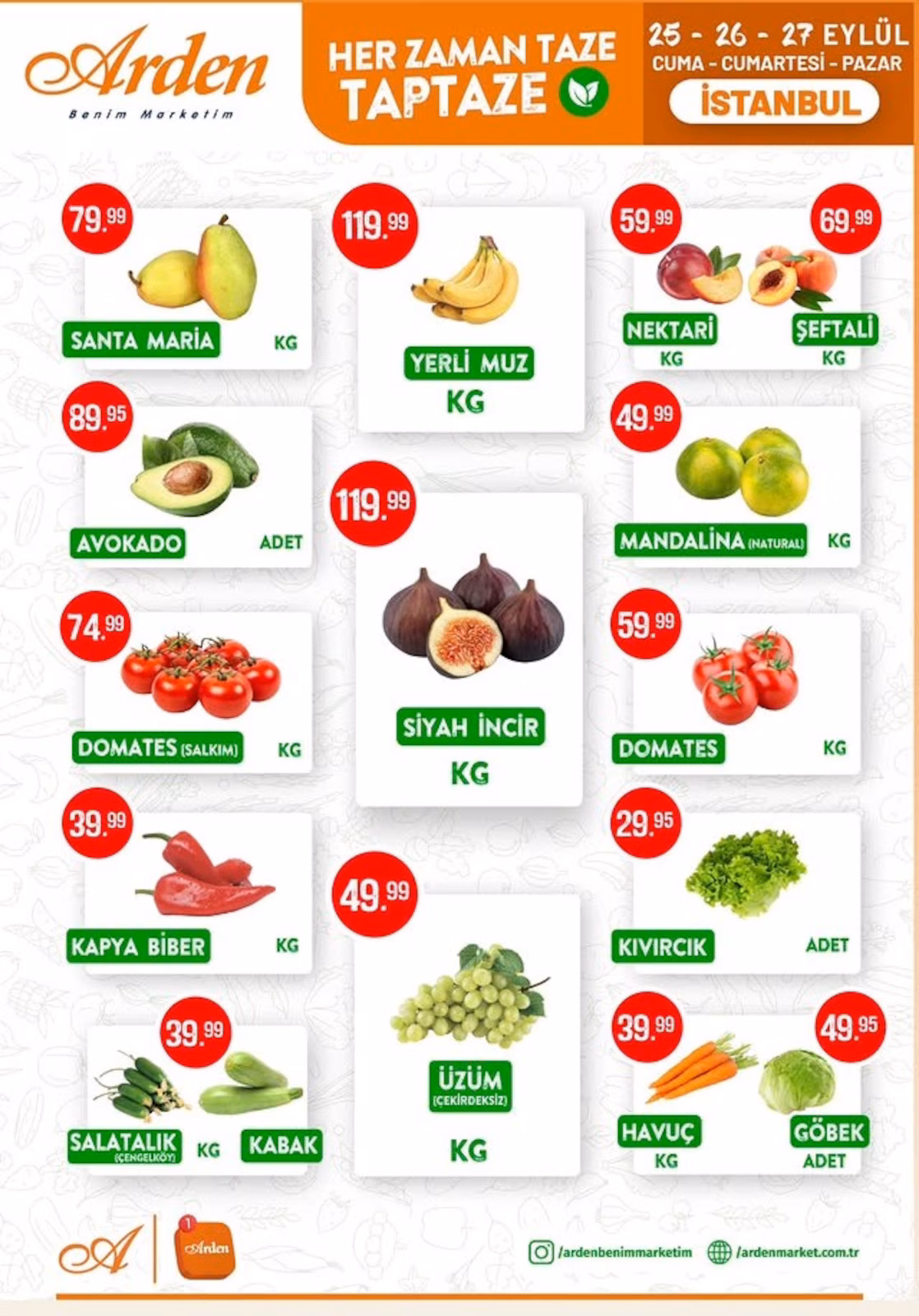 Arden Market 25 Eylül 2026 Manav İndirim Broşürü