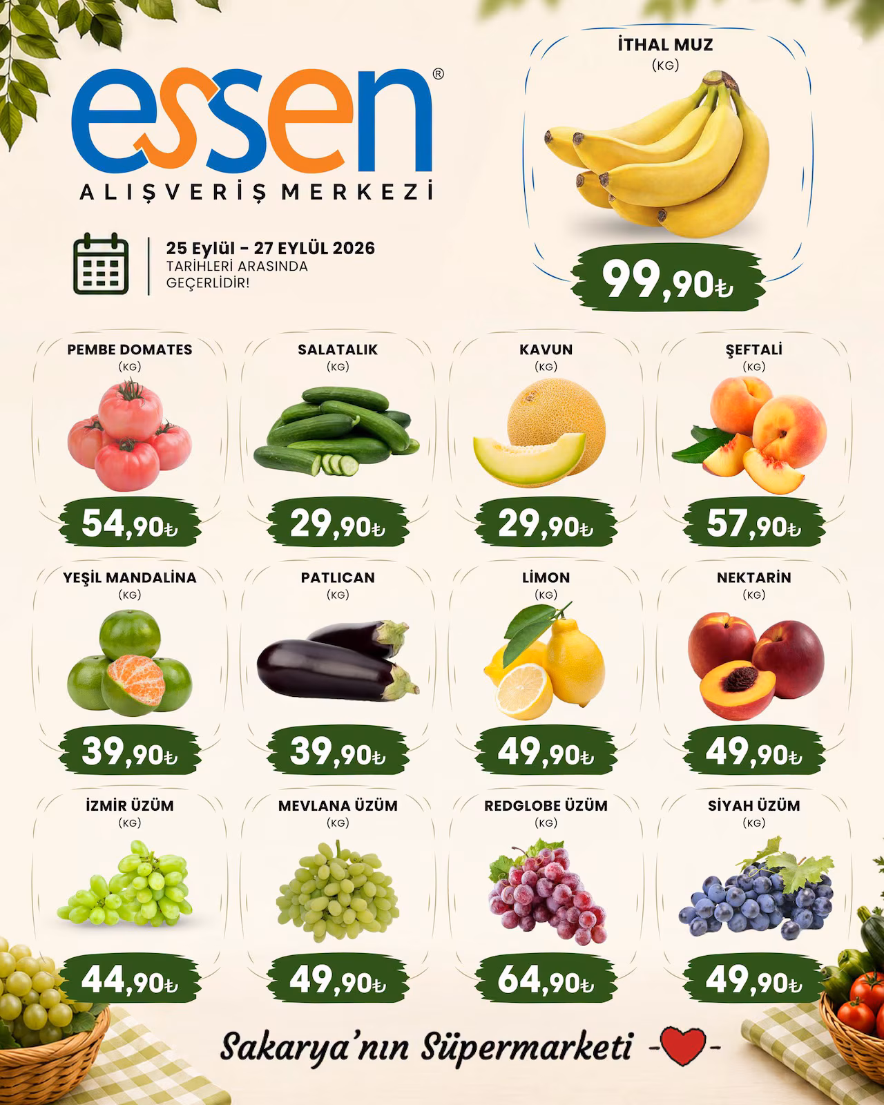 Essen Market 25 Eylül 2026 Manav İndirimleri
