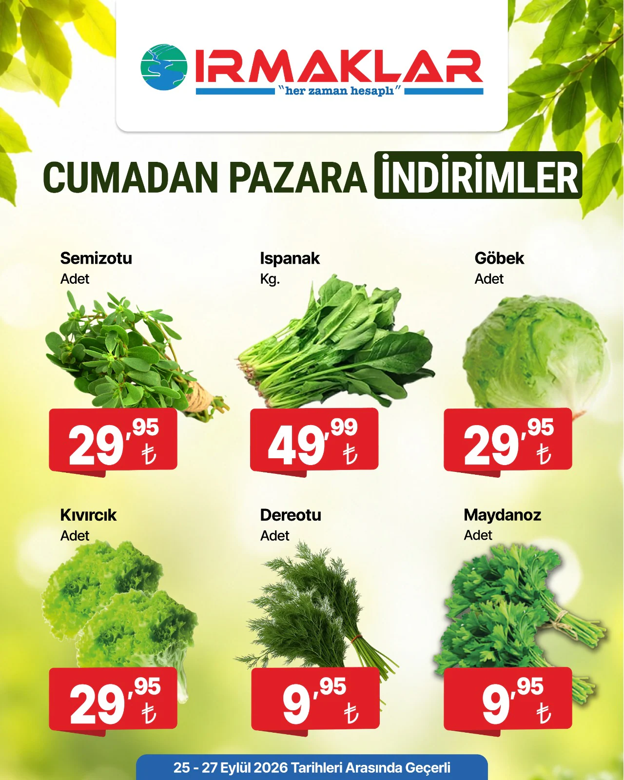 Irmaklar Market 25 Eylül 2026 Manav İndirim Broşürü