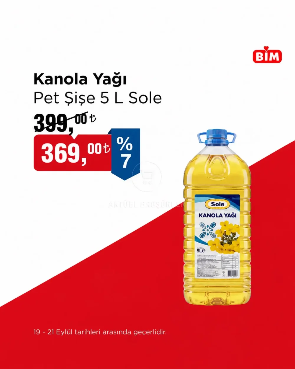 BİM İndirimli Ürün - Sole Kanola Yağı 5 Lt. 369 TL
