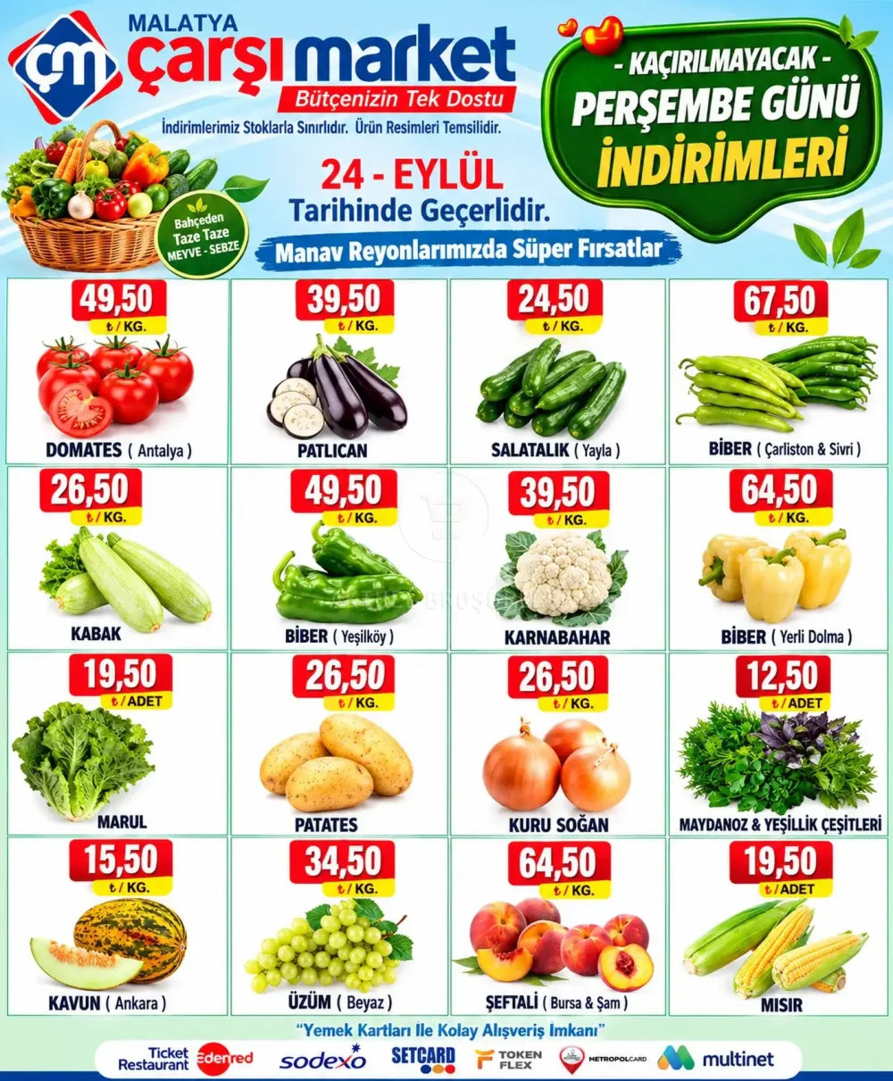Çarşı Market Perşembe Halk Günü Manav Reyonu Fırsatları
