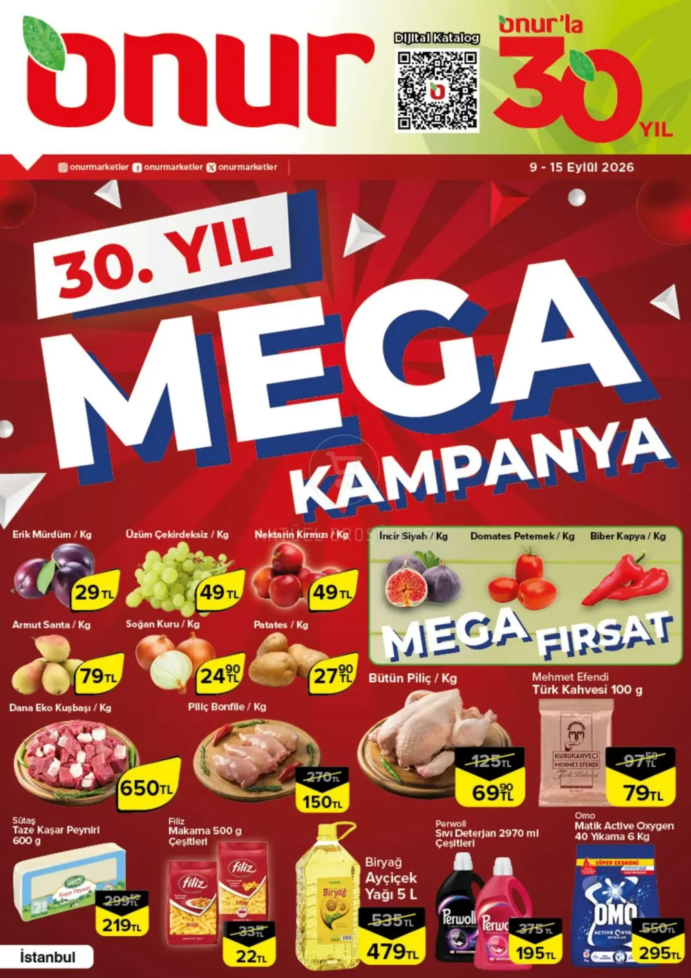 Onur Market İstanbul Bölgesinde Geçerli İndirim Bülteni Broşürü - 30. YIL MEGA KAMPANYA