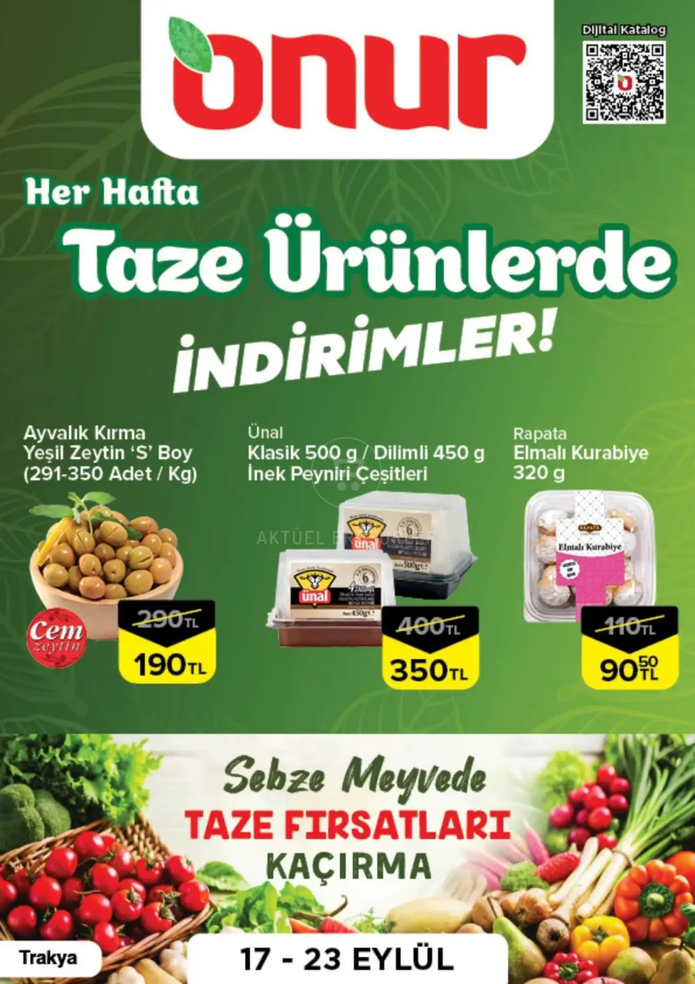 Onur Market Trakya Bölgesinde Geçerli Haftalık Taze Ürünler Broşürü