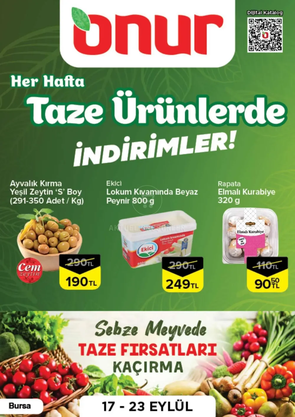 Onur Market Bursa Bölgesinde Geçerli Haftalık Taze Ürünler Broşürü
