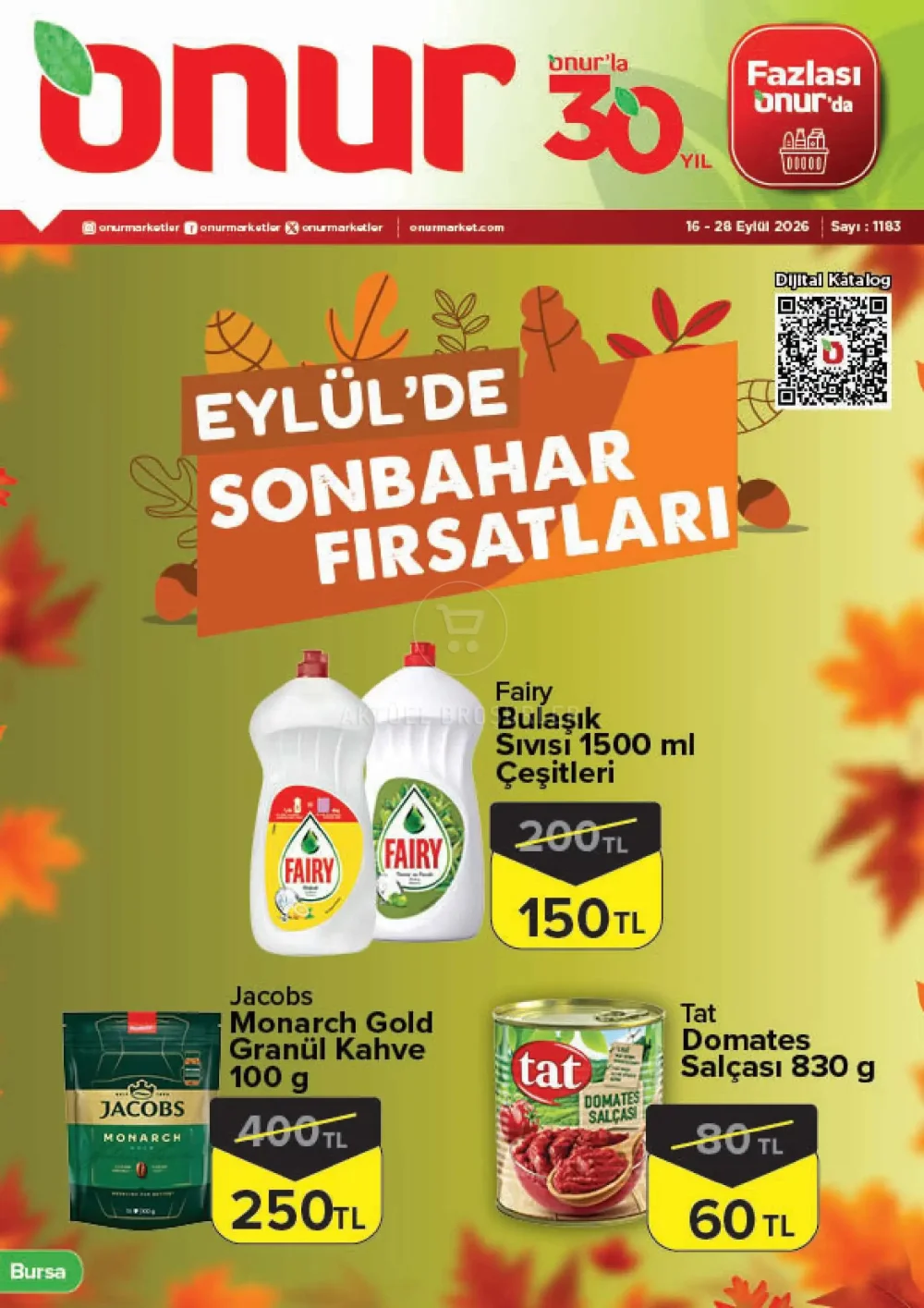 Onur Market Bursa Bölgesinde Geçerli İndirim Bülteni Broşürü - Eylül'de Sonbahar Fırsatları