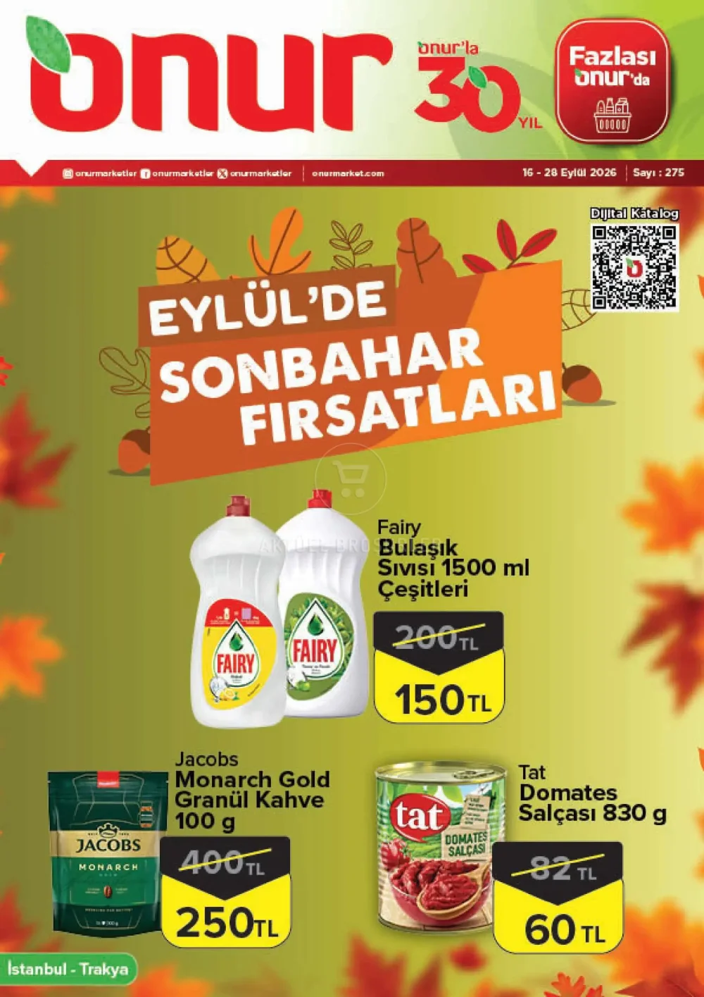 Onur Market İstanbul & Trakya Bölgesinde Geçerli İndirim Bülteni Broşürü - Eylül'de Sonbahar Fırsatları