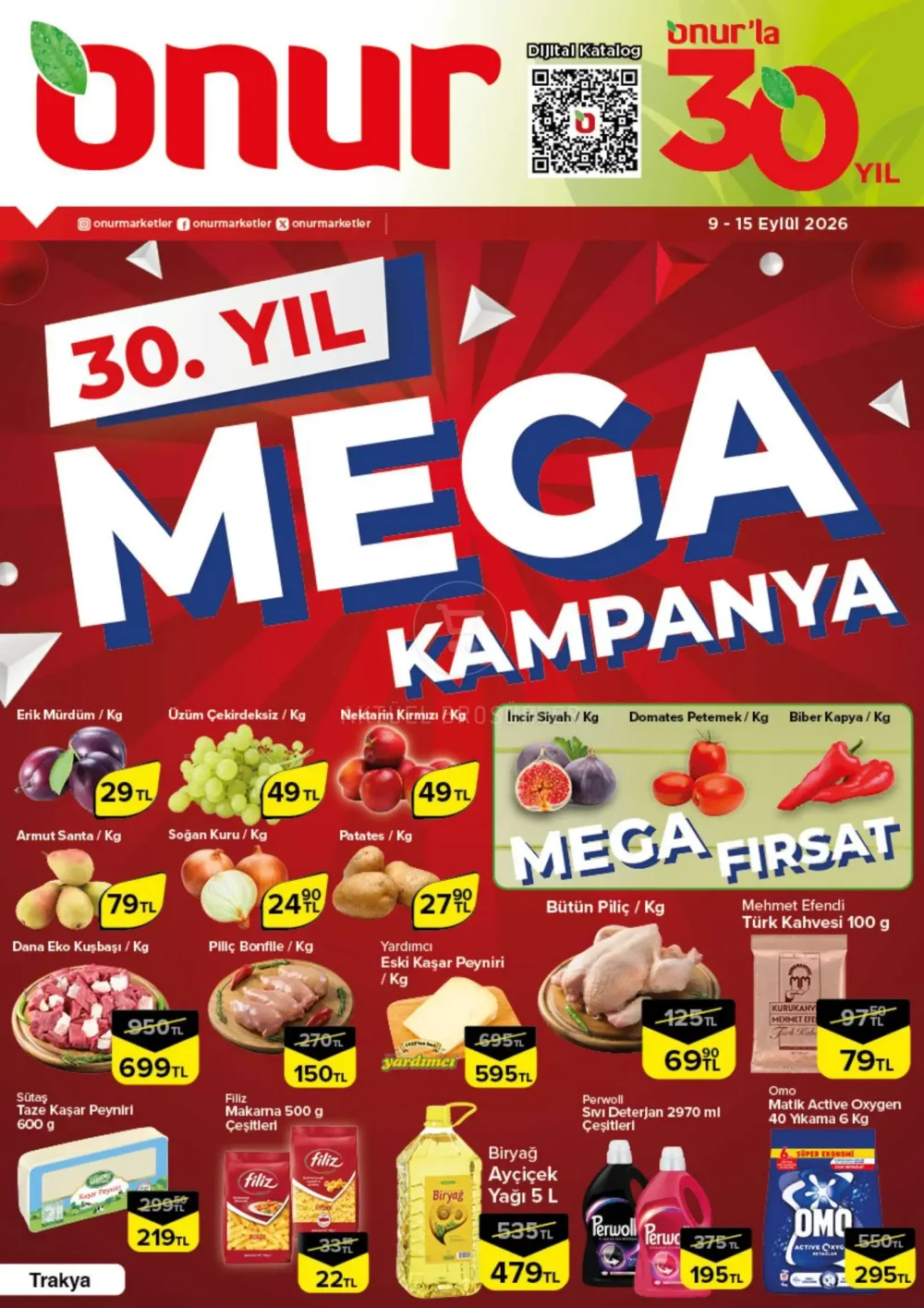 Onur Market Trakya Bölgesinde Geçerli İndirim Bülteni Broşürü - 30. YIL MEGA KAMPANYA