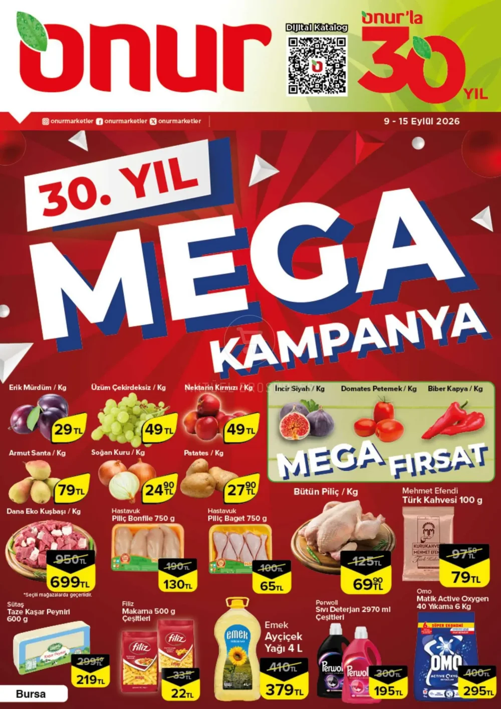 Onur Market Bursa Bölgesinde Geçerli İndirim Bülteni Broşürü - 30. YIL MEGA KAMPANYA